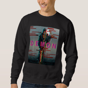 Demon Oni Mask Glitch Aesthetic Stil Japan Vaporw Lång Ärmad Tröja