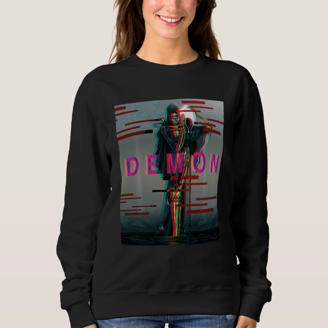 Demon Oni Mask Glitch Aesthetic Stil Japan Vaporw T Shirt (Framsida)