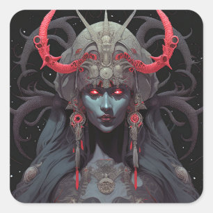 Demon Queen Fantasy Art Fyrkantigt Klistermärke