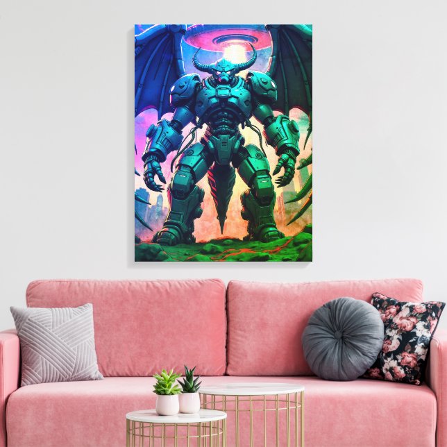 Demon Roboter mit Flügel bei einem UFO Canvastryck (Insitu (Vardagsrum))