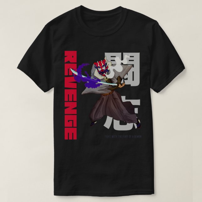 Demon Sayer Oni Warrior Revenge Japanska Manga T Shirt (Design framsida)