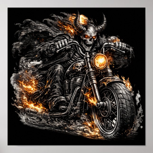 Demon Skalle McCykel Motorcykel Poster (Framsidan)