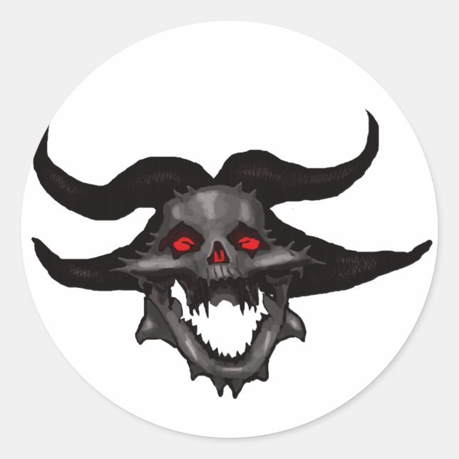 Demon Skull Stickers Runt Klistermärke (Framsida)