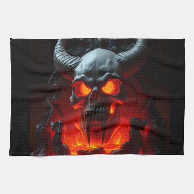 Demon Skulle Tron Halloween Kökshandduk (Horisontell)
