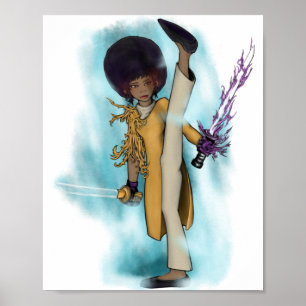 Demon slayer Afro Tia sparkade ut rött ögon Poster
