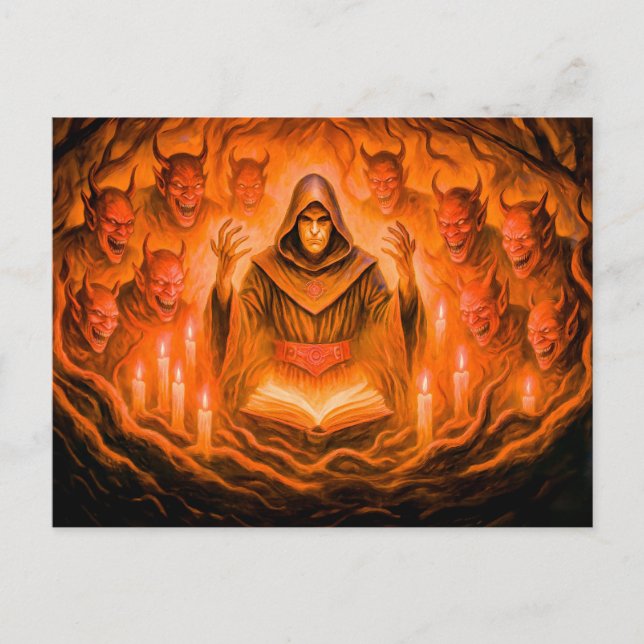 Demon-summoner magiker i oljemålning helg vykort (Framsida)