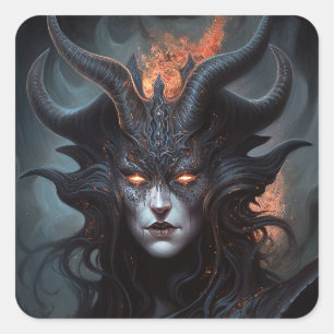 Demon Woman Queen Mörk Fantasy Art Fyrkantigt Klistermärke