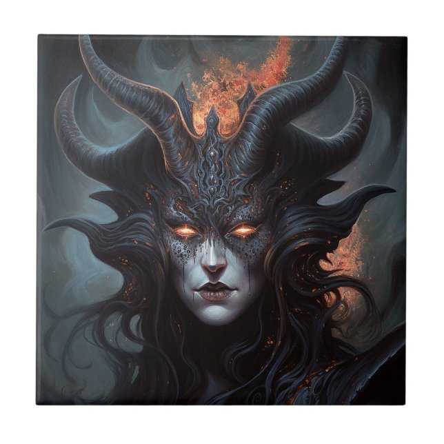 Demon Woman Queen Mörk Fantasy Art Kakelplatta (Framsidan)