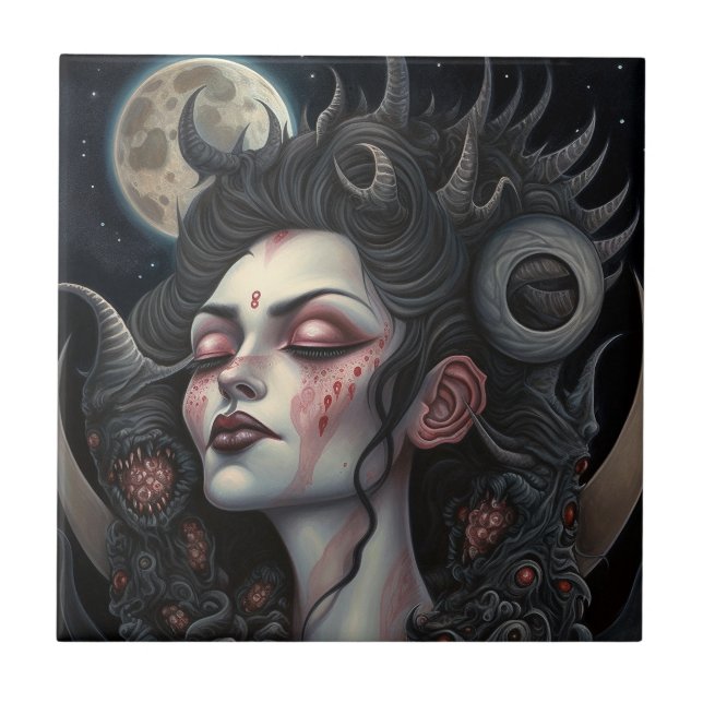 Demon Woman Queen Mörk Fantasy Art Kakelplatta (Framsidan)