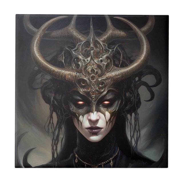 Demon Woman Queen Mörk Fantasy Art Kakelplatta (Framsidan)