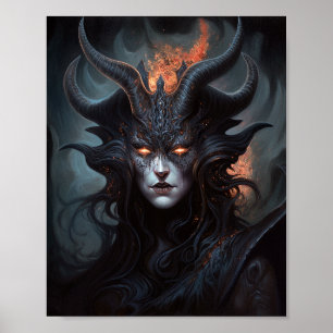 Demon Woman Queen Mörk Fantasy Art Poster