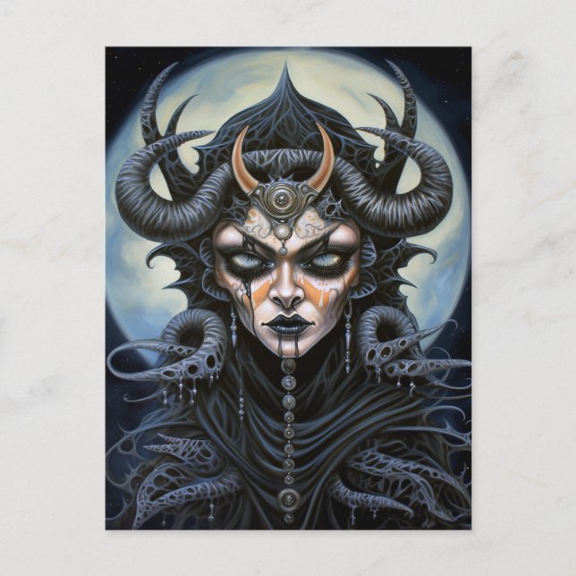 Demon Woman Queen Mörk Fantasy Art Vykort (Framsida)