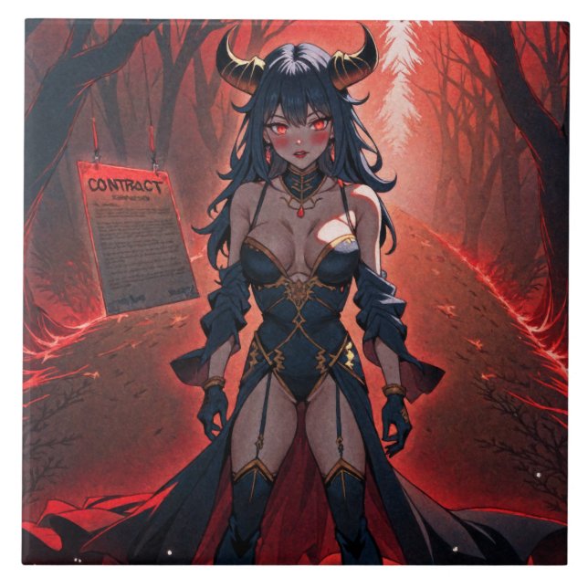 Demoness med kontakt vid Crossways, Anime Demon Kakelplatta (Framsidan)
