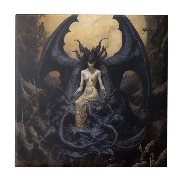 Demoness Mörk Fantasy Goth Gothic Art Kakelplatta (Framsidan)