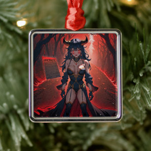 Demonessa med kontakt vid vägkorsning, Anime-demon Julgransprydnad Metall
