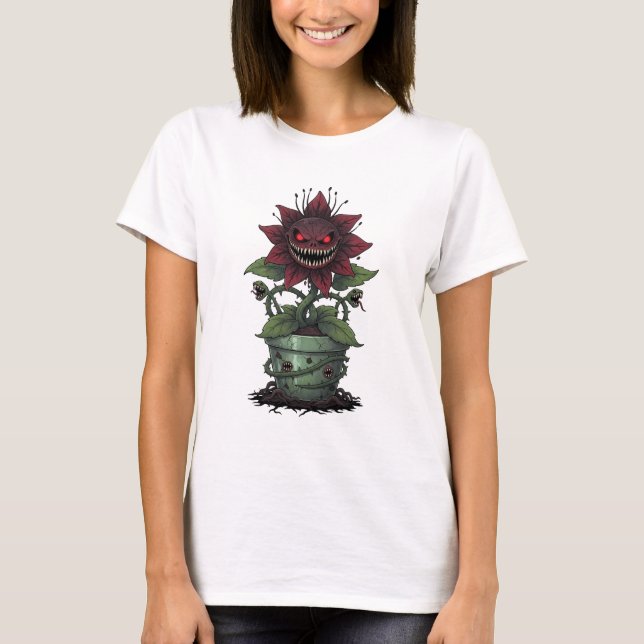 Demonic Bloodbloom in Cursed Pot T Shirt (Framsida)