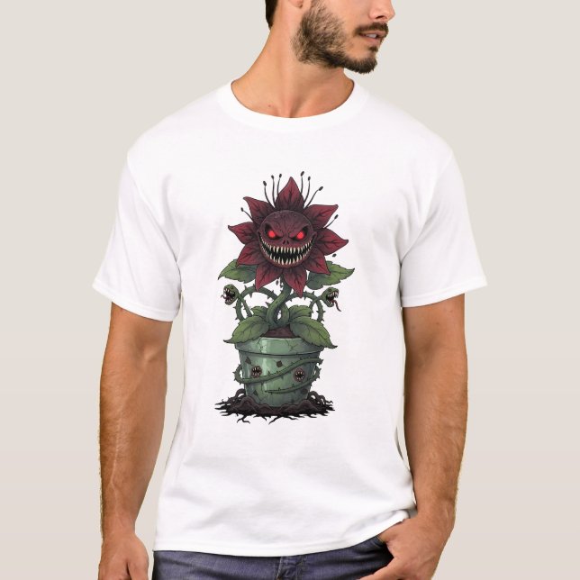 Demonic Bloodbloom in Cursed Pot T Shirt (Framsida)