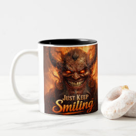 Demonic Grin “Just Keep Smiling” Design Två-Tonad Mugg