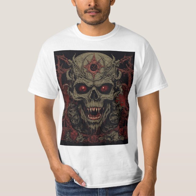 Demonic Skull Horror Art – Death Metal Gothic  T Shirt (Framsida)