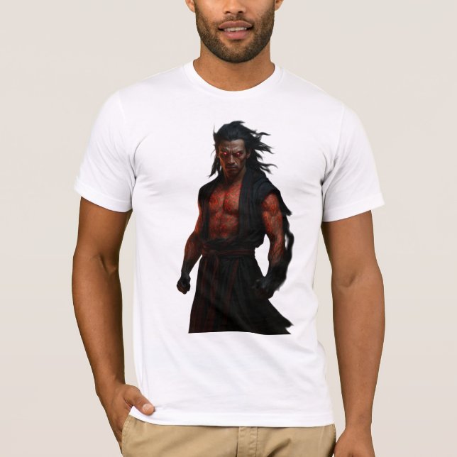 Demonic Warrior med ljusröda tatueringar T Shirt (Framsida)