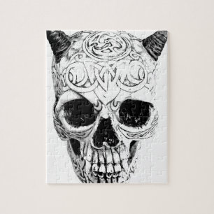 Demonisk Halloween skalle. Digital gotisk fasa Pussel