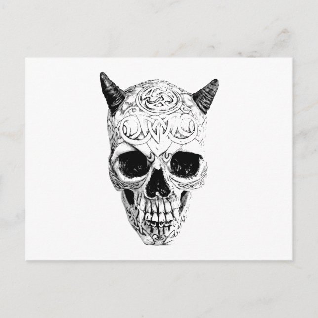 Demonisk Halloween Skull. Digital Gothic-skräck Vykort (Framsida)