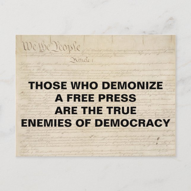 Demonize Press Enemy of Democracy First Amendment Vykort (Framsida)