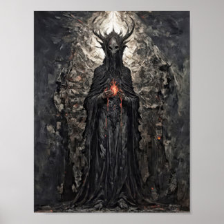 Demonkung med brinnande hjärta i gotisk kyrka poster