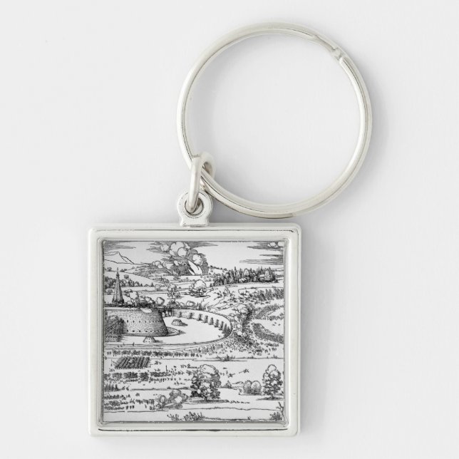 Demonstrationen av defensiv mäter fyrkantig silverfärgad nyckelring (Framsidan)