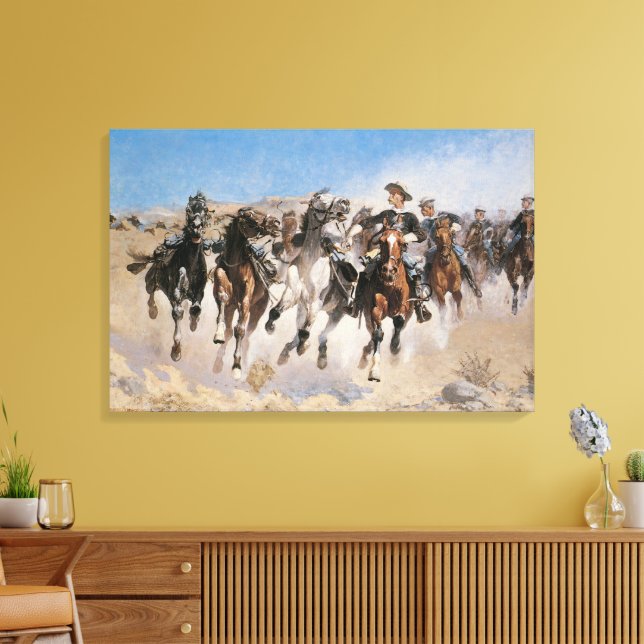 Demonterad av Frederic Remington, Vintage Cowboys Canvastryck (Insitu (Vardagsrum))