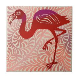 DeMorgan Ruby Luster Bird Flamingo Repro 1880 Kakelplatta