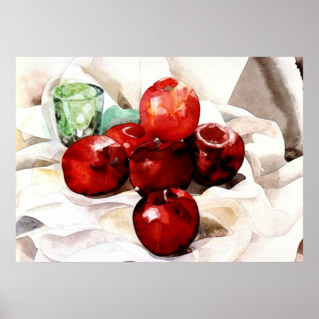 Demuth - äpplen och glas för Grönt Poster (Framsidan)