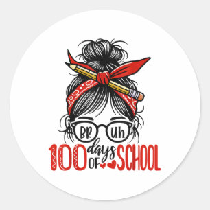 Den 100:e skoldagen i Messy Bun Girls 1 Runt Klistermärke