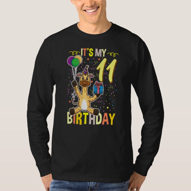 Den 11:e födelsedagen Giraffe Animal 1 T Shirt (Framsida)