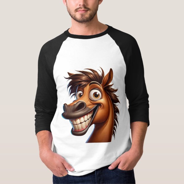 Den 14:e Långärmaden i Funny Horse oktober T Shirt (Framsida)