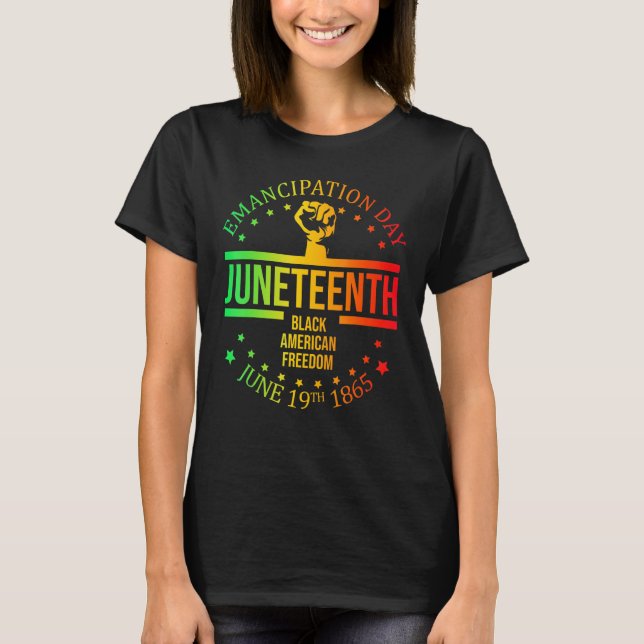 Den 19 juni 1865, svart amerikansk frihet t shirt (Framsida)