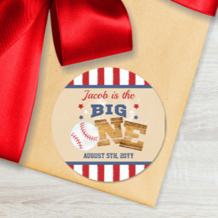 Den 1:a födelsedagsetiketten Big One Baseball Runt Klistermärke