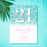 Den 21:a födelsedagen vid den moderna sommaren Bas Inbjudningar<br><div class="desc">21:a födelsedagsinbjudan till den moderna sommartidskriften bassäng party med kalligrafi av elegant,  typografi och minimalistisk design i blått,  vitt och rosa färg.</div>