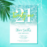 Den 21:a födelsedagen vid den moderna sommaren Bas Inbjudningar<br><div class="desc">21:a födelsedagsinbjudan till den moderna sommartidskriften bassäng party med kalligrafi av elegant,  typografi och minimalistisk design i blått,  vitt och gult färg.</div>