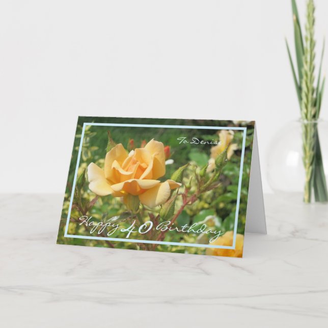 Den 40:e födelsedagen i Gul ros Denise Modern Blue Kort (Framsida)