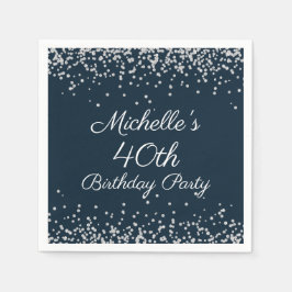 Den 40:e födelsedagen Party vid marinblått Silver Pappersservett