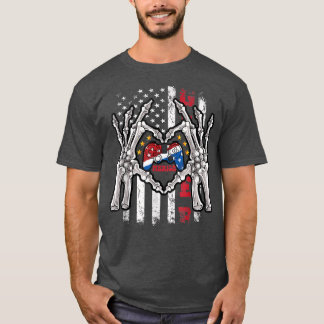 Den 4 juli 2010, Amerikanska Flagga Usa Skeleton V T Shirt