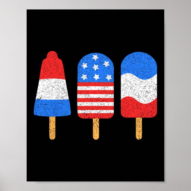 Den 4 juli 2010 pops Rött vitt blått American Flag Poster (Framsidan)