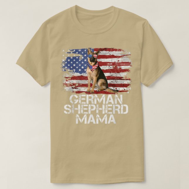 Den 4 juli 2010 Tyska shepherd MAMMA AMERICAN FLAG T Shirt (Design framsida)