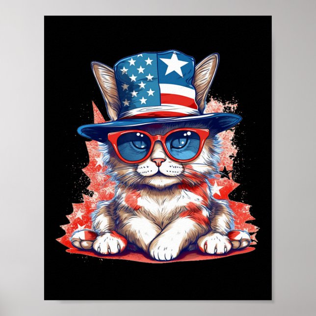 Den 4 juli 2011, Cat Patriotic USA flagga American Poster (Framsidan)