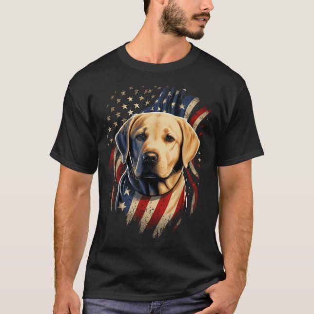 Den 4 juli 2011 Gult Patriotic American Labrador T Shirt (Framsida)