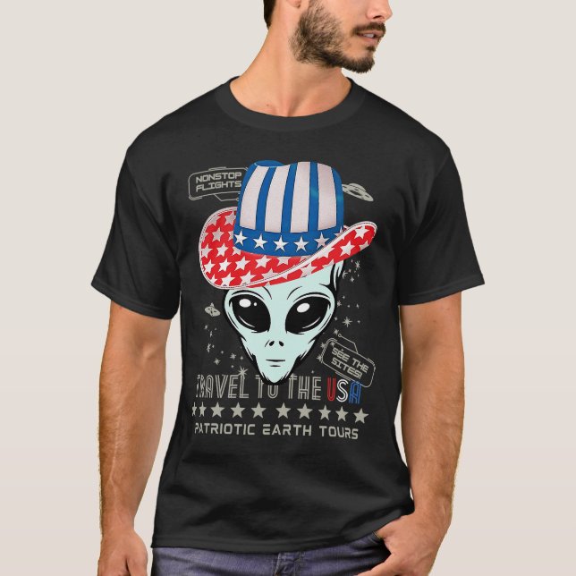 Den 4 juli 2011: Patriotic Earth Tours UFO Alien T Shirt (Framsida)