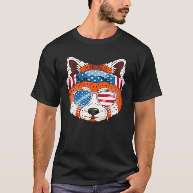 Den 4 juli, 4:e USA-Flagga Patriotic Red Panda T Shirt (Framsida)
