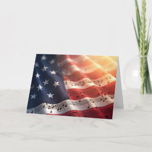 Den 4 juli amerikanska Flagga med Musik noter Kort