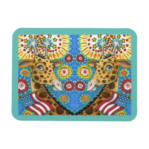 DEN 4 JULI AV PATRIOTISKA TVÅ GIRAFFES, FIREWORKS MAGNET